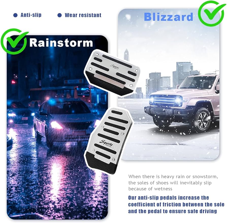 Picture of 2PCS Non-Slip Car Pedal Pads, Aluminum Alloy Brake Gas Accelerator Clutch Pedal Cover, Universal Foot Pedals Rest Plate Kits Replacement Accessories Fits for Most MT and ATV (Silver 2PCS)