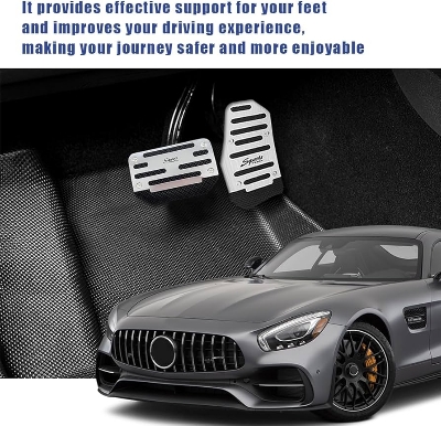 Picture of 2PCS Non-Slip Car Pedal Pads, Aluminum Alloy Brake Gas Accelerator Clutch Pedal Cover, Universal Foot Pedals Rest Plate Kits Replacement Accessories Fits for Most MT and ATV (Silver 2PCS)
