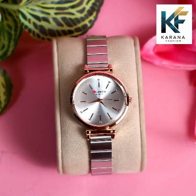 Picture of Curren Fashionable white & pink dial Luxury Quartz premium steel chain Watch for women