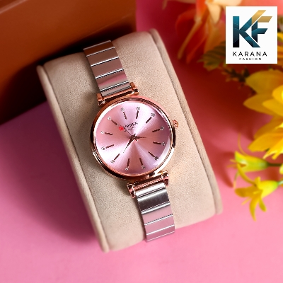 Picture of Curren Fashionable white & pink dial Luxury Quartz premium steel chain Watch for women