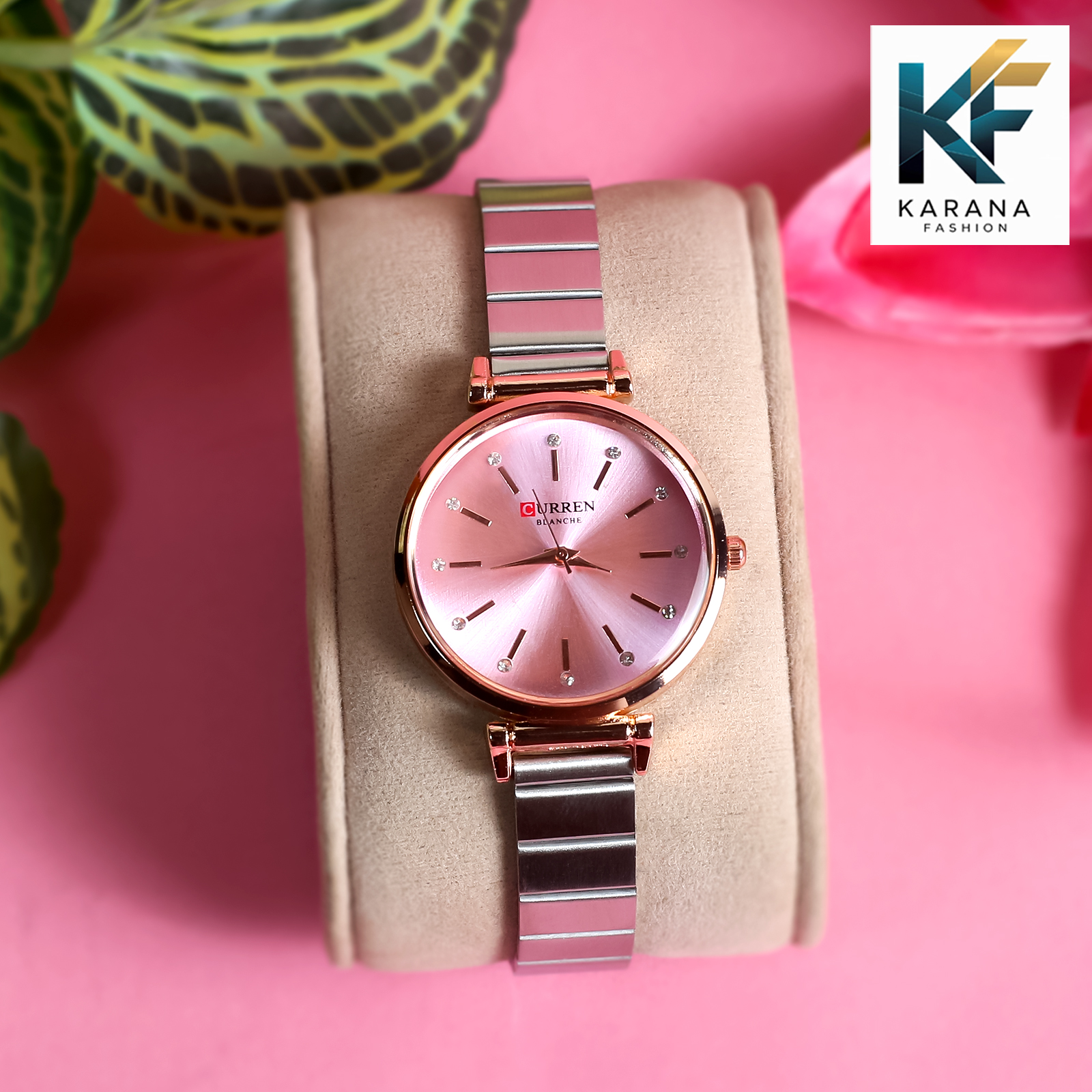 Picture of Curren Fashionable white & pink dial Luxury Quartz premium steel chain Watch for women