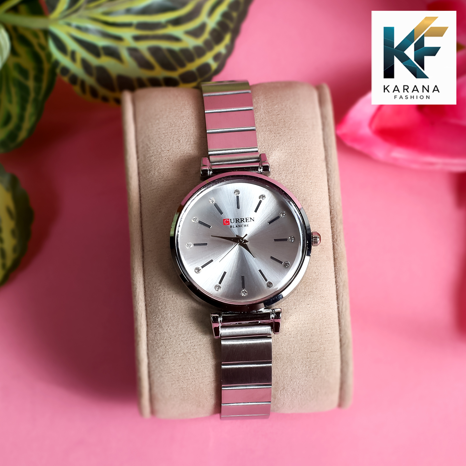 Picture of Curren Fashionable white & pink dial Luxury Quartz premium steel chain Watch for women