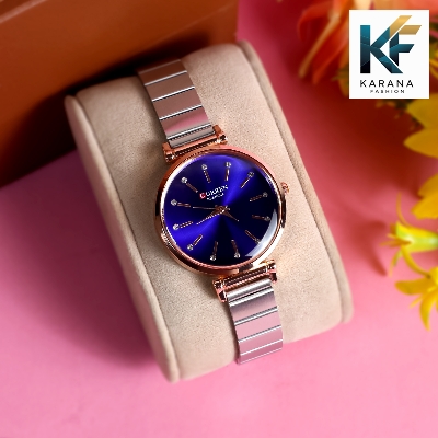 Picture of Curren Fashionable white & pink dial Luxury 
Quartz premium steel chain Watch for women