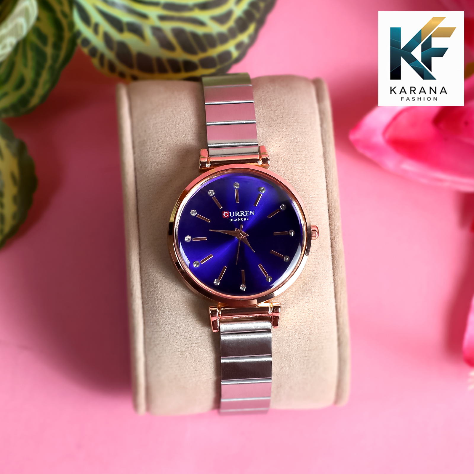 Picture of Curren Fashionable white & pink dial Luxury 
Quartz premium steel chain Watch for women