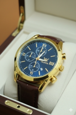 Picture of Olves fashionable PU leather Date display analog wrist watch for men