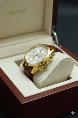 Picture of Olves fashionable PU leather Date display analog wrist watch for men