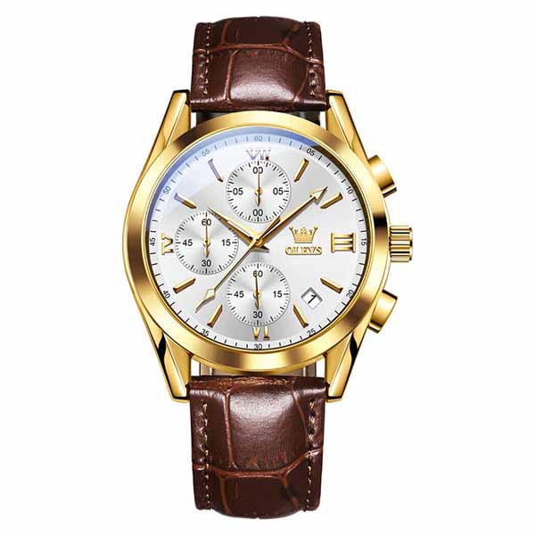 Picture of Olves fashionable PU leather Date display analog wrist watch for men