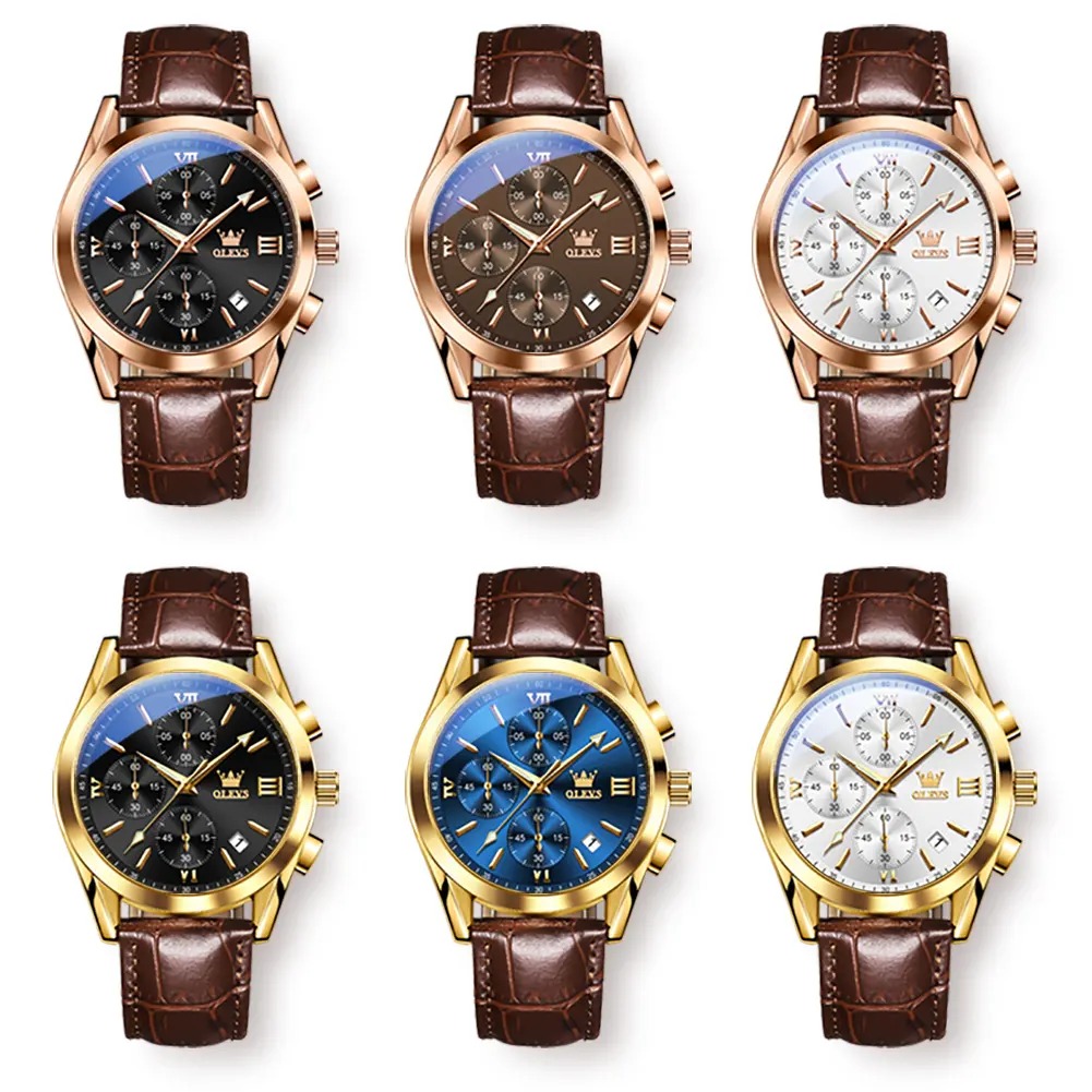 Picture of Olves fashionable PU leather Date display analog wrist watch for men