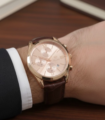 Picture of Olves fashionable PU leather Date display analog wrist watch for men