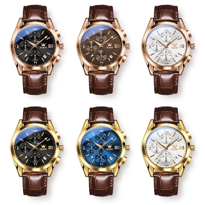 Picture of Olves fashionable PU leather Date display analog wrist watch for men