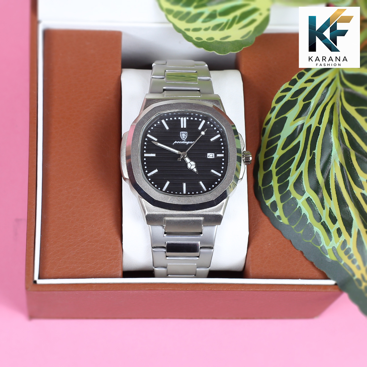 Picture of Poedagar 613 square quartz stainless steel green dial analogue watch for men