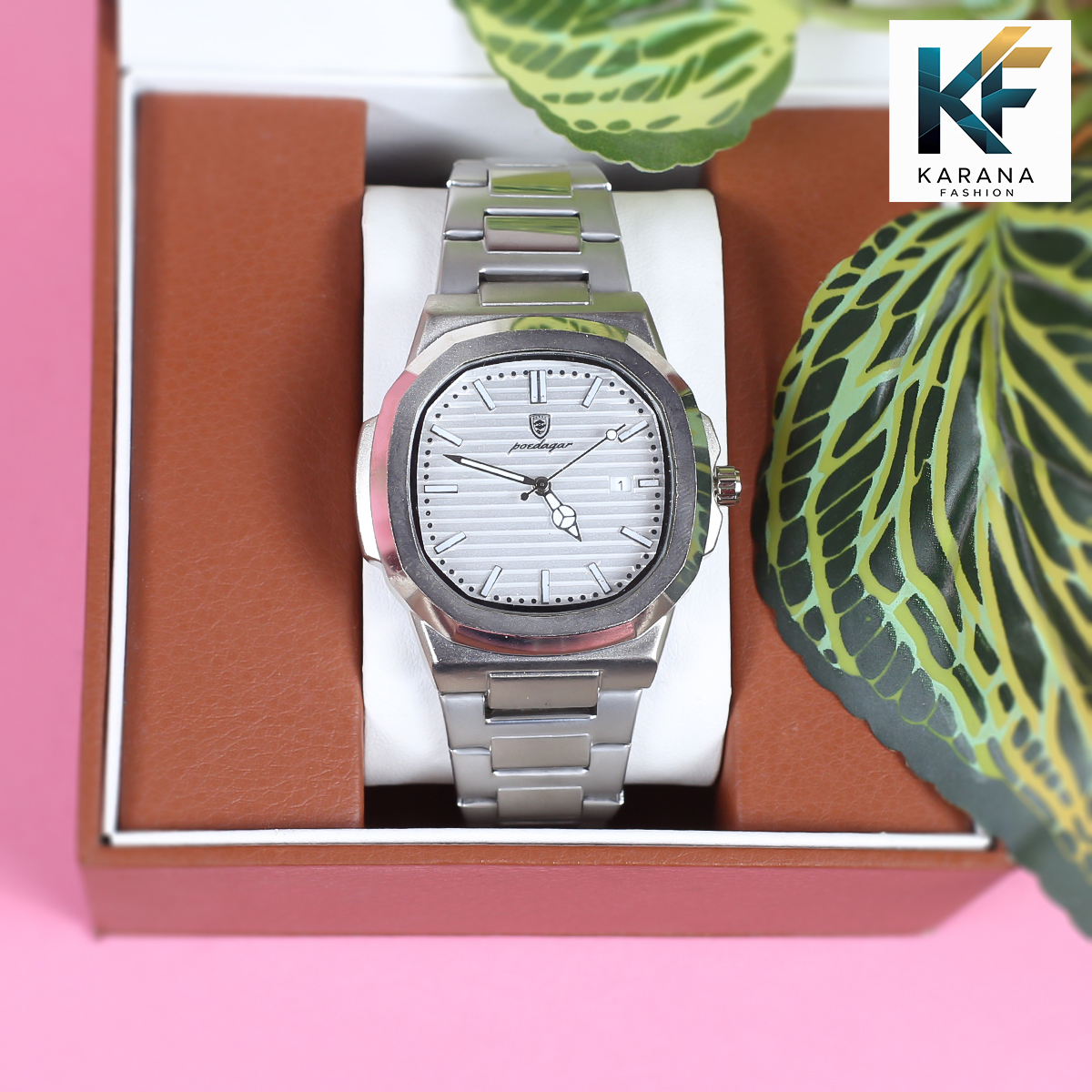 Picture of Poedagar 613 square quartz stainless steel green dial analogue watch for men