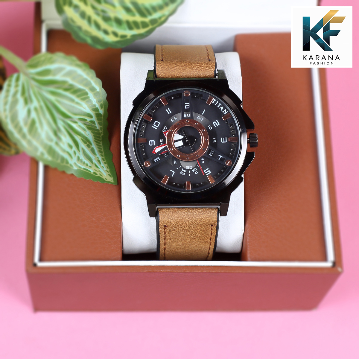 Picture of Signature Trendy analogue dial with a brown leather star watch for men  
