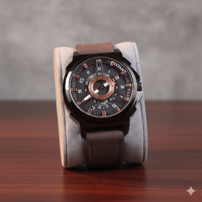 Picture of Signature Trendy analogue dial with a brown leather star watch for men  