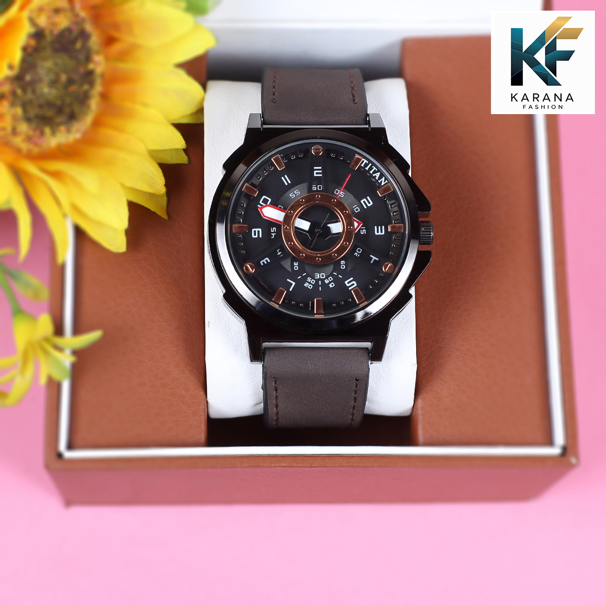 Picture of Signature Trendy analogue dial with a brown leather star watch for men  
