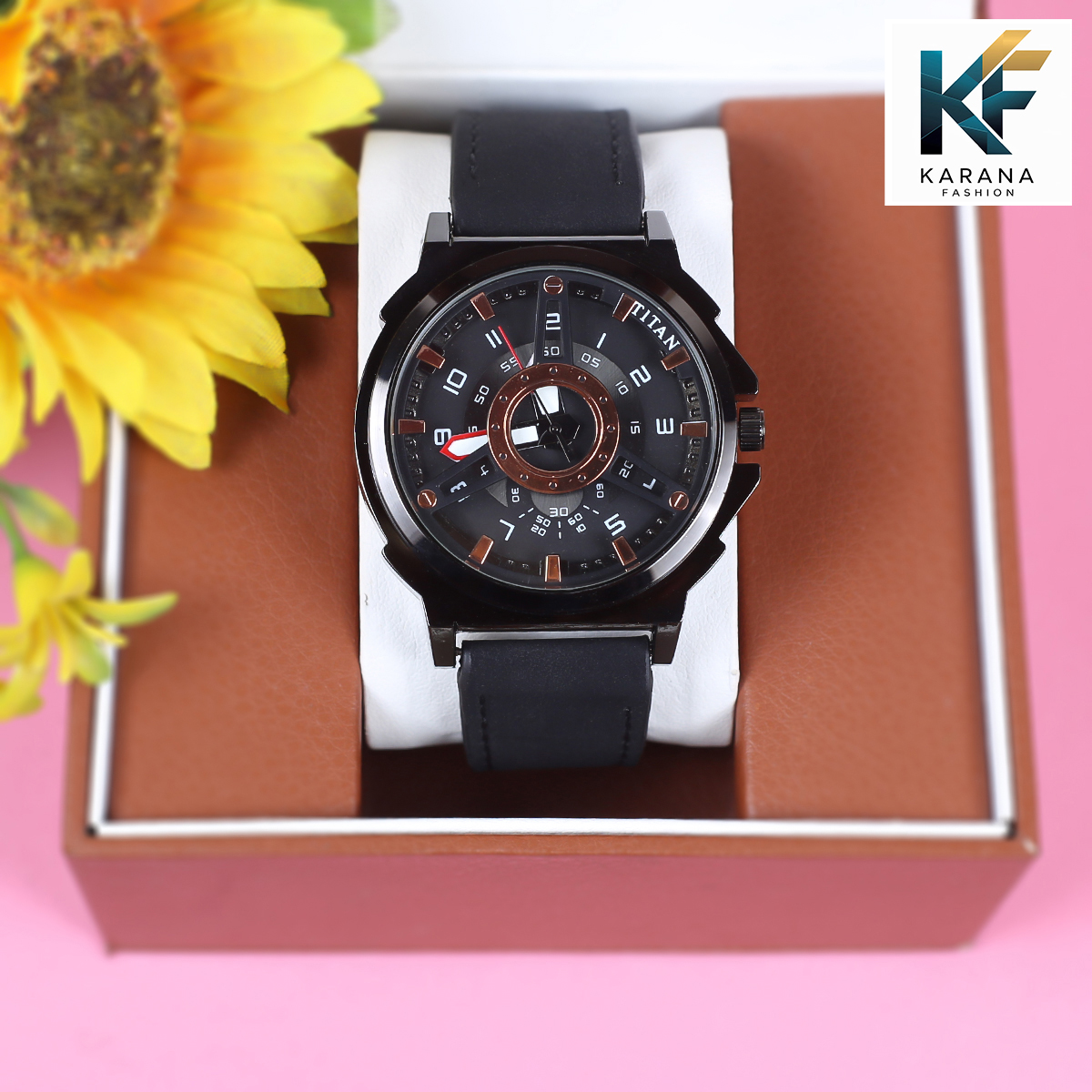 Picture of Signature Trendy analogue dial with a brown leather star watch for men  