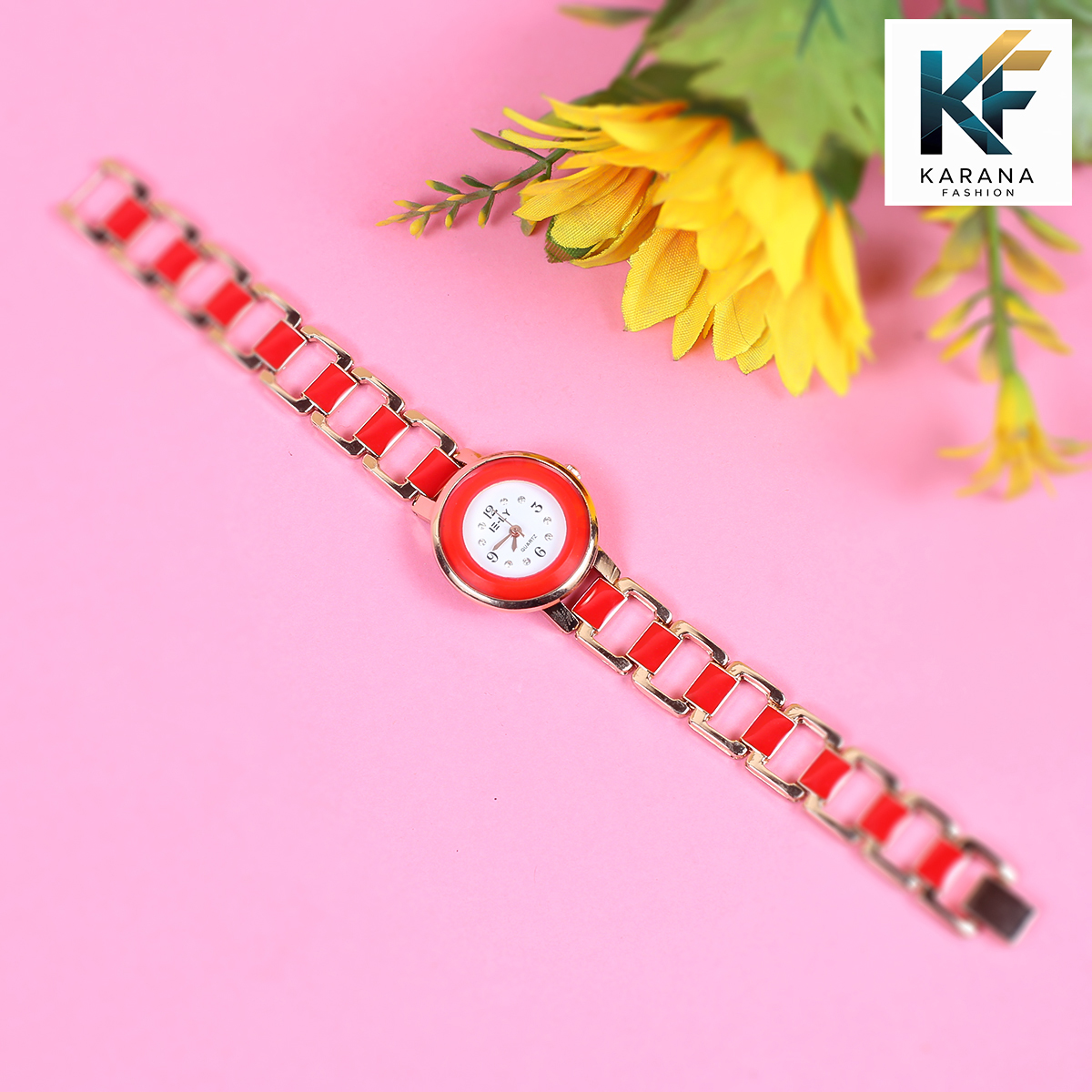 Picture of Fashionable new stylish Stainless Steel and diamond cut stone Chain analogue dial premium watch for ladies