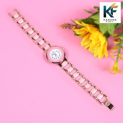 Picture of Fashionable new stylish Stainless Steel and diamond cut stone Chain analogue dial premium watch for ladies