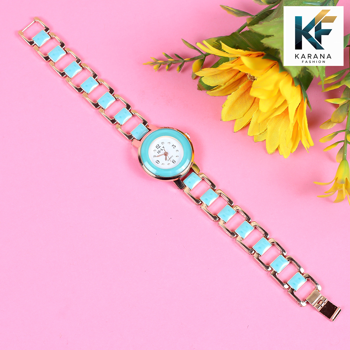 Picture of Fashionable new stylish Stainless Steel and diamond cut stone Chain analogue dial premium watch for ladies