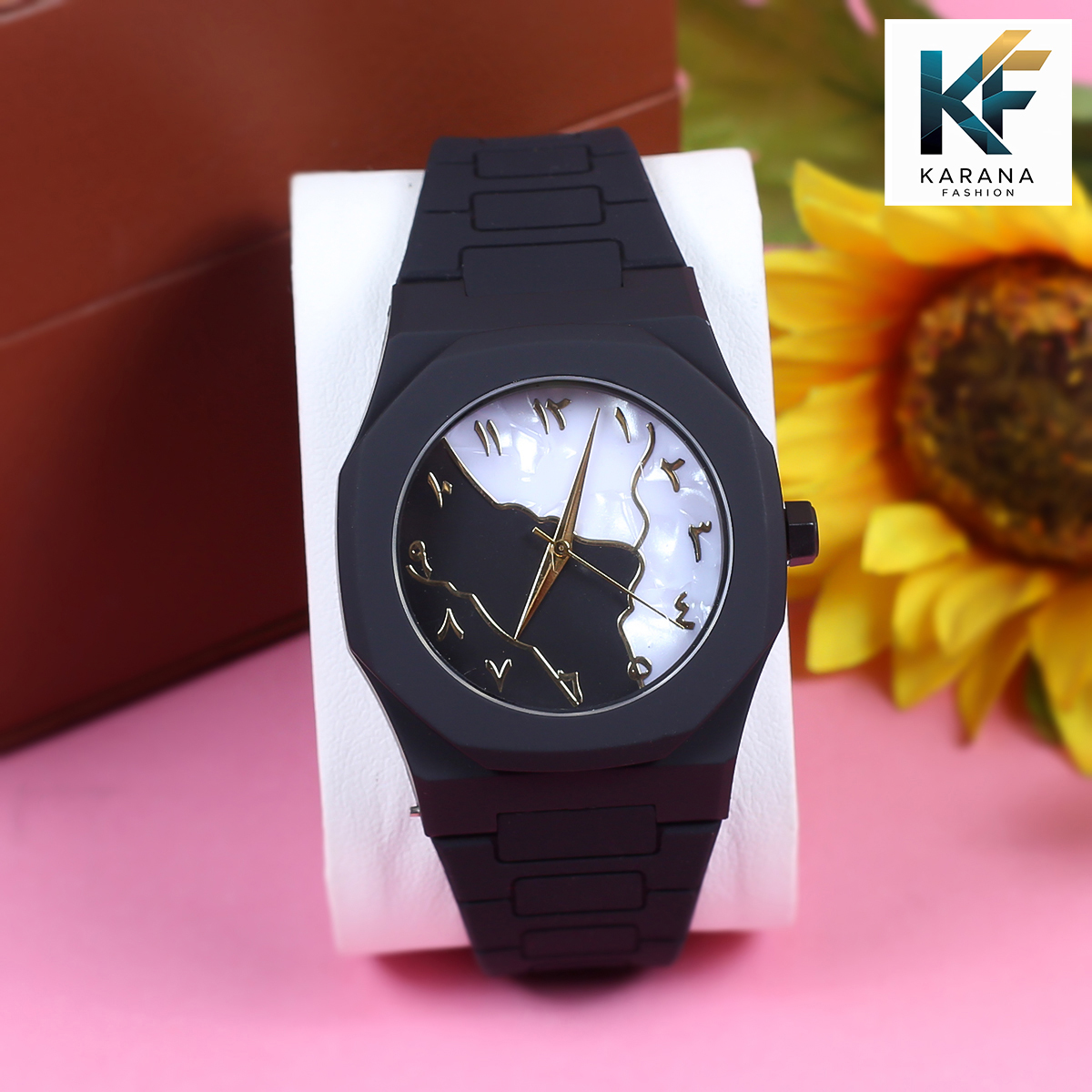 Picture of The Arabic aura dial analogue Mate black Silicon bell watch for men (free watch box)