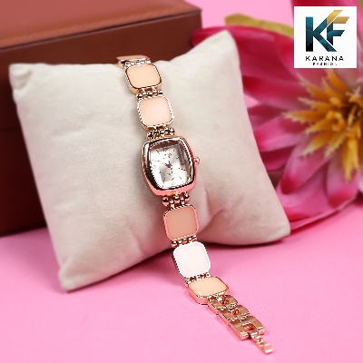 Picture of Fashionable new stylish Stainless Steel and diamond cut stone Chain analogue dial premium watch for ladies
