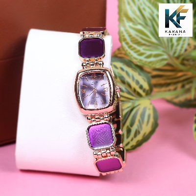 Picture of Fashionable new stylish Stainless Steel and diamond cut stone Chain analogue dial premium watch for ladies