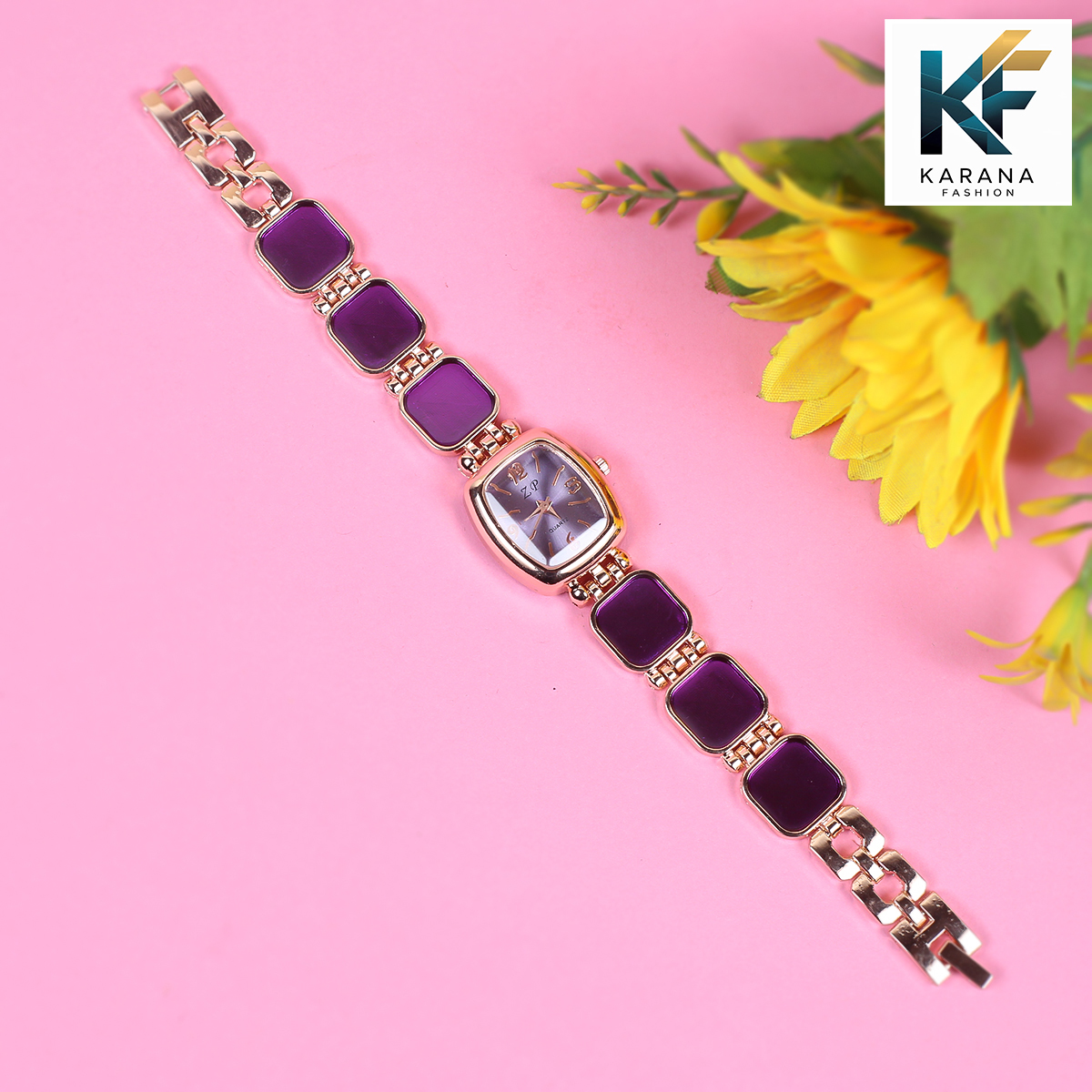 Picture of Fashionable new stylish Stainless Steel and diamond cut stone Chain analogue dial premium watch for ladies