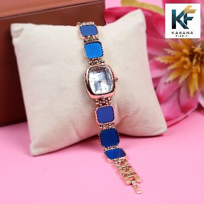 Picture of Fashionable new stylish Stainless Steel and diamond cut stone Chain analogue dial premium watch for ladies