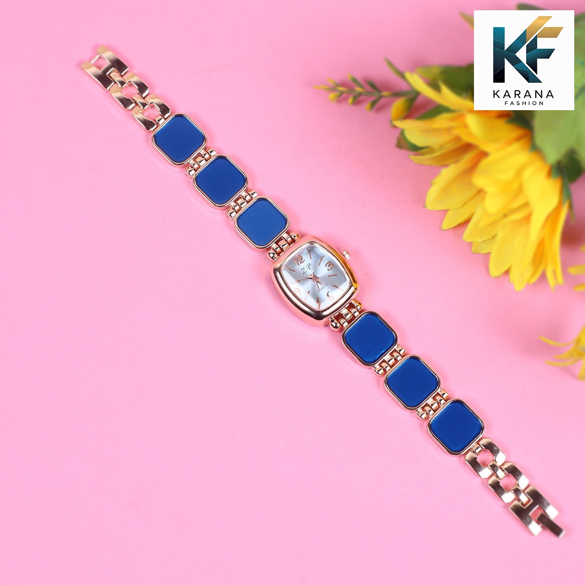 Picture of Fashionable new stylish Stainless Steel and diamond cut stone Chain analogue dial premium watch for ladies