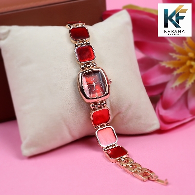 Picture of Fashionable new stylish Stainless Steel and diamond cut stone Chain analogue dial premium watch for ladies