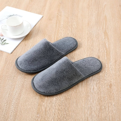 Picture of Home Slippers Grey Color coral velvet breathable and comfortable disposable hotel OEM slippers( Grey )