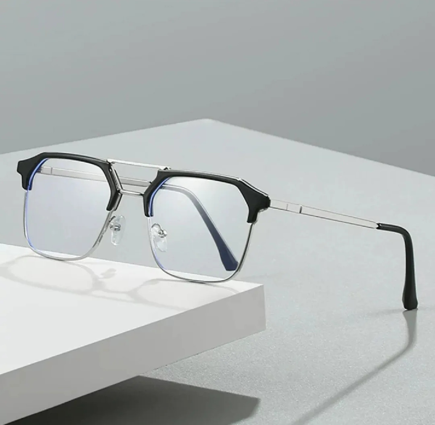 Picture of New Fashionable Metal Body Anti-reflective White Glasses for Men Indian Frame( Silver )