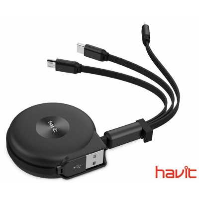 Picture of HAVIT H679 1M 3-IN-1 MICRO (ANDROID), LIGHTNING & TYPE-C DATA & CHARGING CABLE( Black )