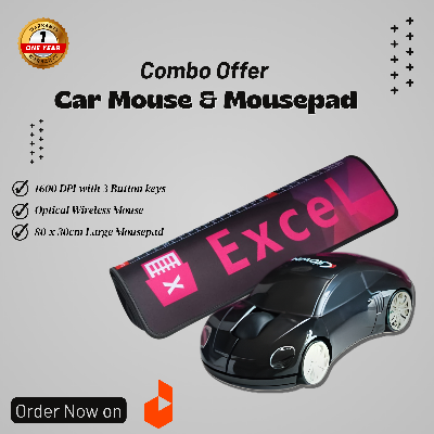 Picture of I-Crown Car 2.4GHz Stylish Multicolor Wireless Mouse & Excel Mousepad( Multicolor )