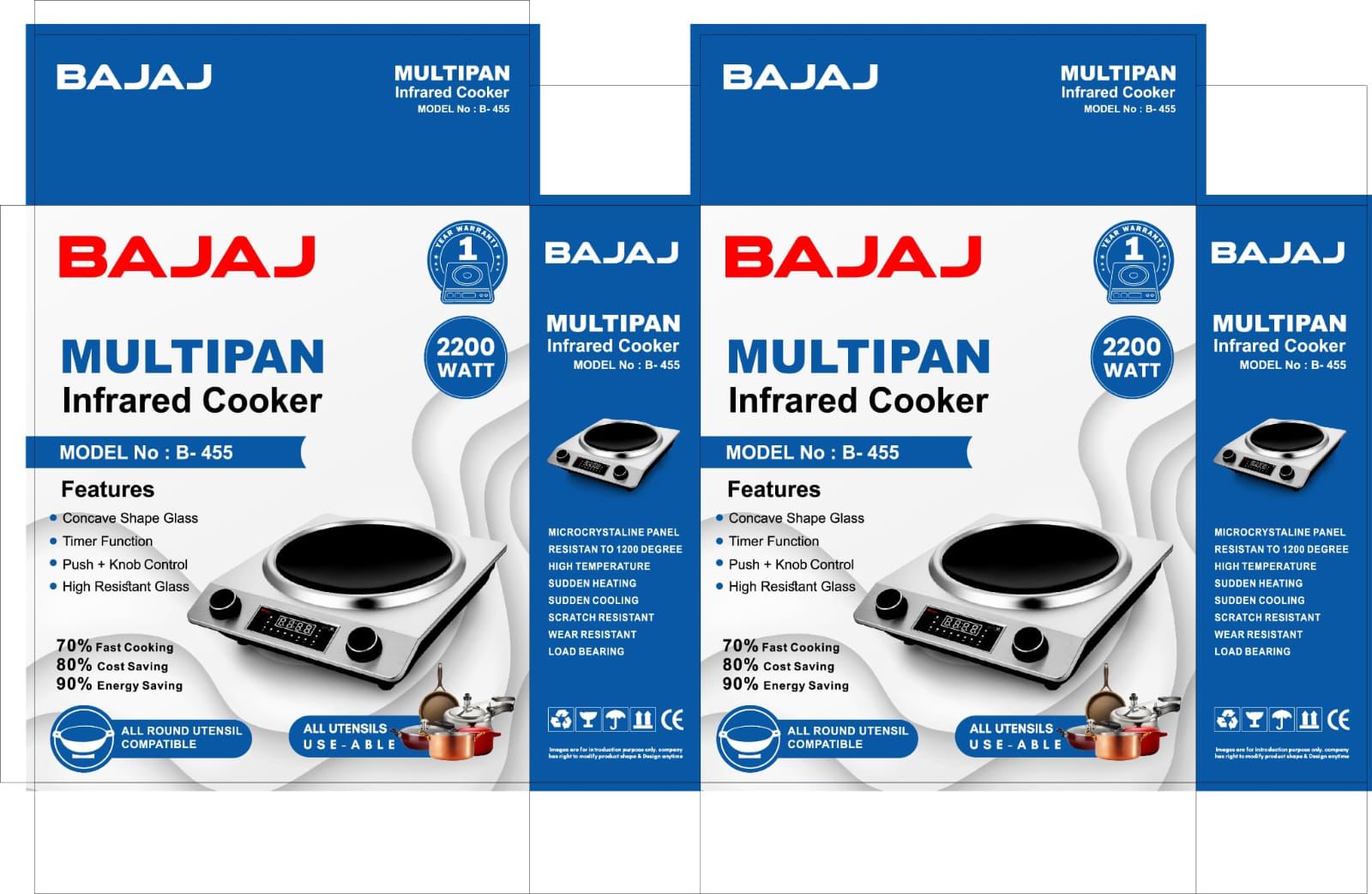 Picture of Bajaj Multipan 2200 Watt Infrared Cooker (B-455) with Timer Function, Concave shape high-resistant glass and 90% Energy Saving
