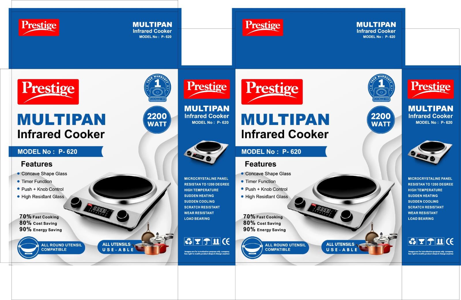 Picture of Prestige Multipan 2200 Watt Infrared Cooker (P-620) with Timer Function, Concave shape high-resistant glass and 90% Energy Saving