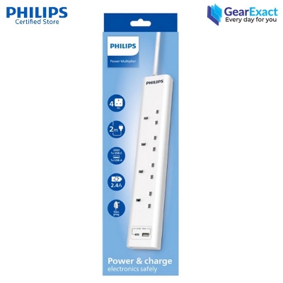 Picture of Philips CHP4141WA/69 Power Multiplier 4 Way Extension Socket with 2 USB Port ( White )