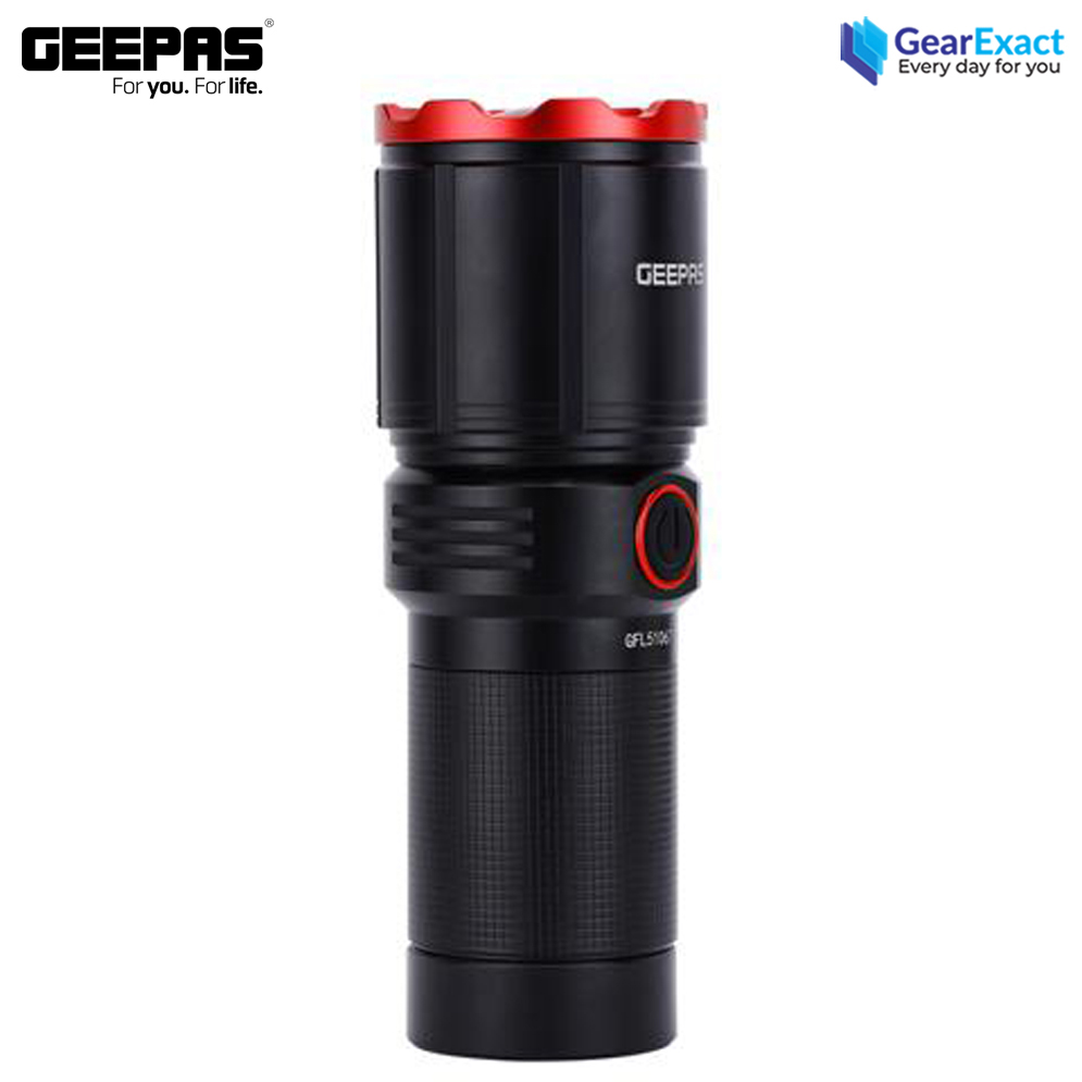 Picture of Geepas GFL51067 Rechargeable Zoomable LED Flashlight and Torch Light with Power Bank ( Black )