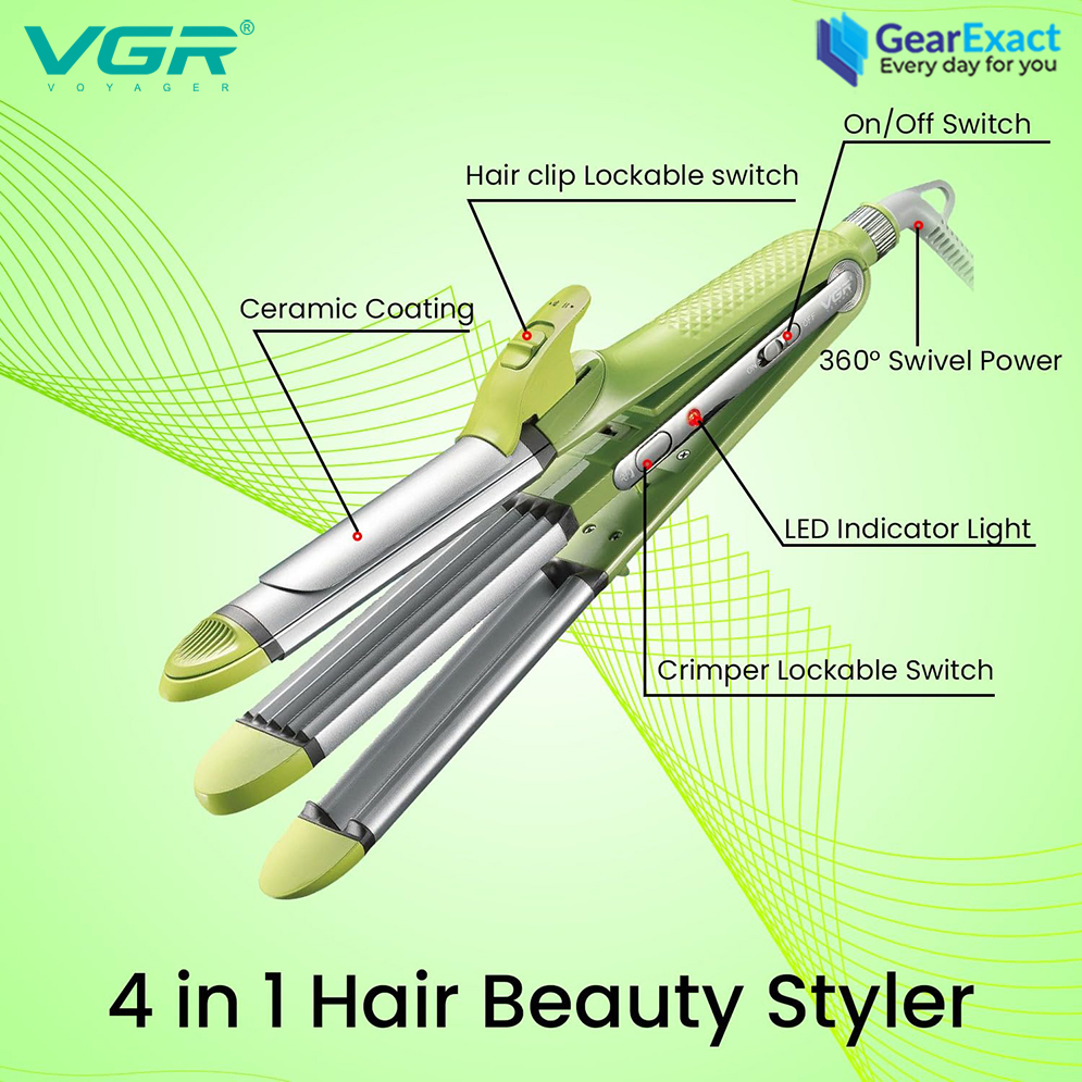 Picture of VGR V-569 Multi-Styler 4-in-1 Straightener, Curler, Crimper & Waver Salon Series for Women ( Green )