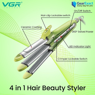 Picture of VGR V-569 Multi-Styler 4-in-1 Straightener, Curler, Crimper & Waver Salon Series for Women ( Green )