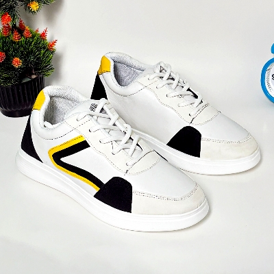 Picture of Stylish and Fashionable Summer and Winter Exclusive Sneakers Converse Shoes for Men-white & Black Yellow - White