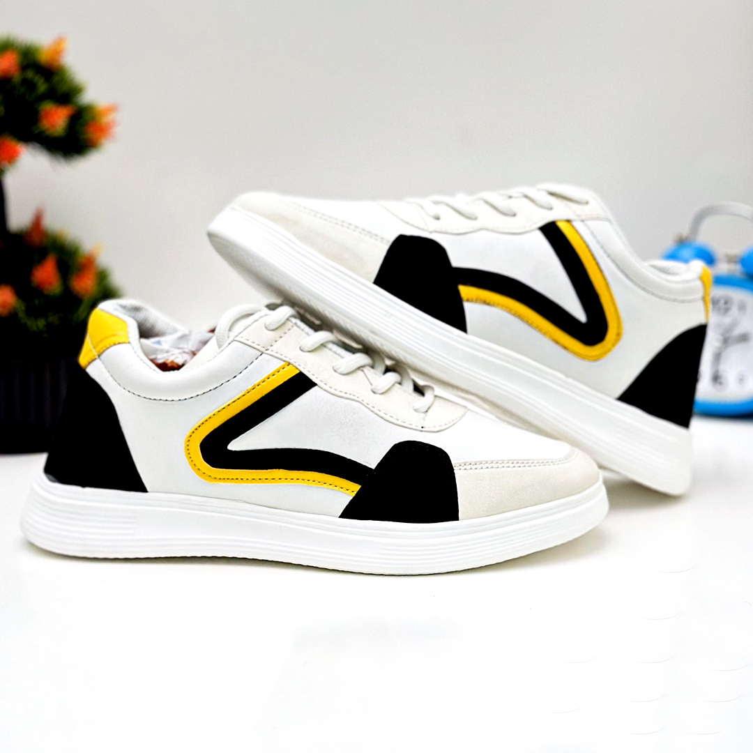 Picture of Stylish and Fashionable Summer and Winter Exclusive Sneakers Converse Shoes for Men-white & Black Yellow - White