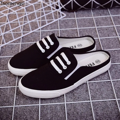 Picture of New Best Semi Slippers Canvas Shoes For Student, Female, Man Shoes Summer And Winter Heel-Free Outer Wear Closed Toe Lazy Slippers All-Matching Slippers 2024 Best Collection Of Eid - Black
