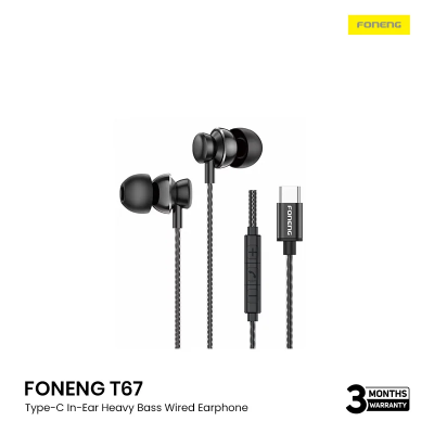Picture of FONENG T67 Type-C In-Ear Heavy Bass Wired Earphone- Black