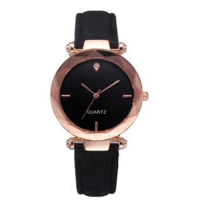 Picture of Black Leather Women Crystal Bracelet Watch