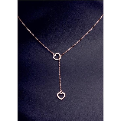 Picture of Gold Color Titanium Steel Tiny Double Hearts Necklace (Gold )
