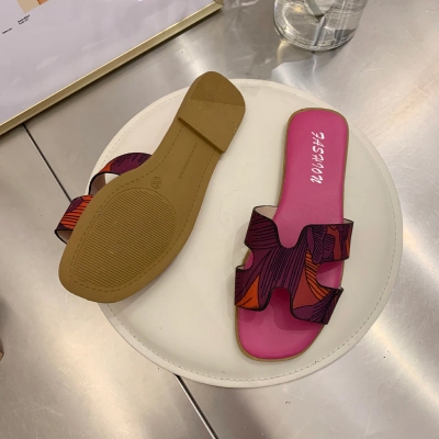 Picture of Korean bow flat H-shaped Women Sandals- Mei Red (Mei Red )