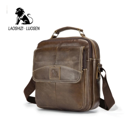 Picture of Vintage Men's Cowhide Leather Big capacity Crossbody Bag (Brown )