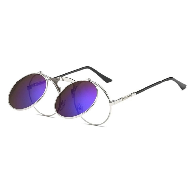Picture of Fashion VINTAGE Round STEAMPUNK Flip Up Sunglass (Blue )