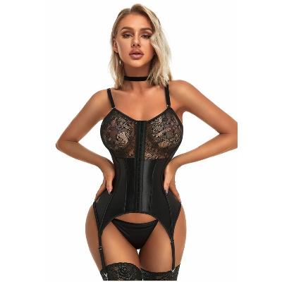 Picture of CINOON Sexy Strappy Bodysuit Women's Push up Corset and Shaper Gather Bra Shapewear Sexy Lingerie For Women (Black )